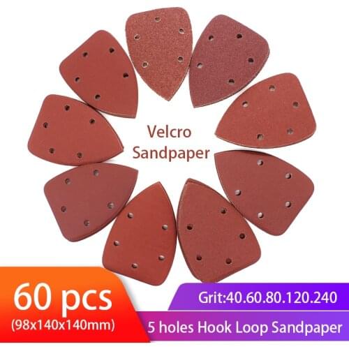 60pcs Mouse Detail Sander Sandpaper Triangle Sanding Paper Hook and Loop Assorted 40/60/ 80/100/120/180/ 240 Grits Abrasive Tool