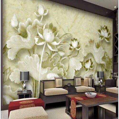 Beibehang Custom Wallpaper Marble Embossed Lotus TV Background Wall Painting Non woven Background Wallpaper papel de parede