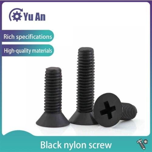 Philips Flat Head Nylon Bolts Black Countersunk Head Cross Insulated Nylon Screw KM GB819 Plastic Screws M2.5 M3 M4 M5M6 10PCS