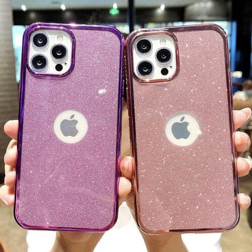 Transparent Clear Shiny Glittering Phone Case For iPhone 12 11 Pro Max XS Max XR X 8 7 Plus SE Shockproof Soft Back Cover