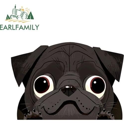 EARLFAMILY 13cm x 8.9cm Black Pug Vinyl Decal Cartoon Animal Car Sticker Window Bumper Decor Waterproof Car Styling Accessories