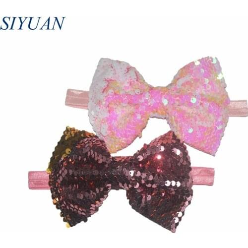 Elastic Headband with 5*3.6 inch Reversible Sequin Bow 2019 Luxe Hairband Kids Lovely Headwear Accessories HB059