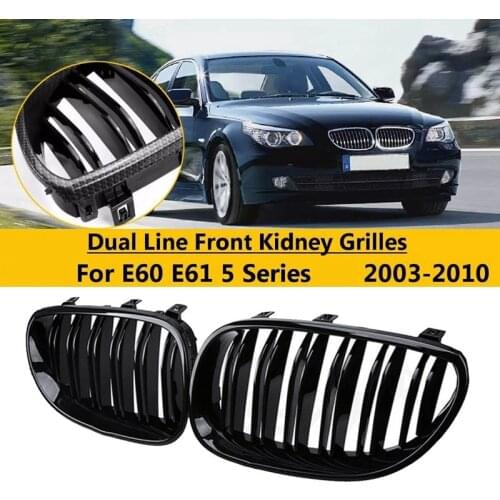 Gloss Black Front Kidney Grill Double Slat Double Line Grille for BMW E60 E61 5 Series 2003-2010 Car Accessories Coupe