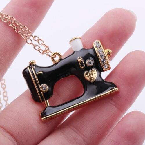 Cute Statement Enamel Alloy Sewing Machine Pendant Gold Colors Enamel Necklace Accessories Gift for Woman Fans