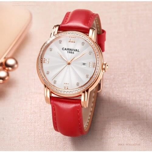 Relogio Feminino CARNIVAL Brand Women Watches Ladies Luxury Fashion Waterproof Rose Gold Automatic Mechanical Wrist Watch Clock