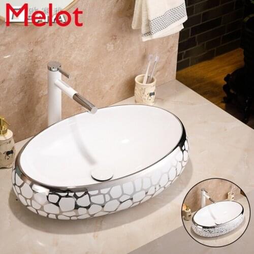 Ceramic Basin Art Basin Silver Washbasin Household Large Capacity Basin Colorful Oval Basin
