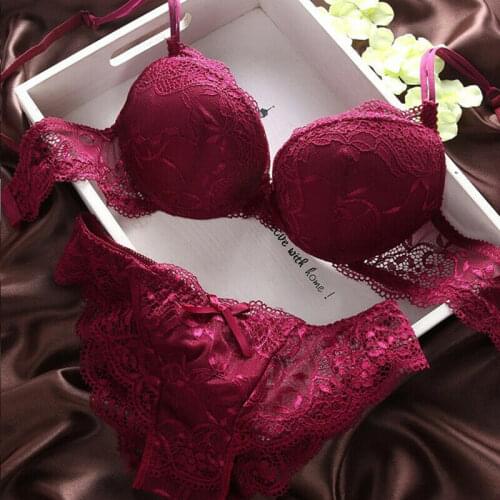 2pcs Women Sexy Floral Lace Transparent Underwear Suit Push Up Bra Lace Bra And Panty Set Embroidery Set 5 Colors