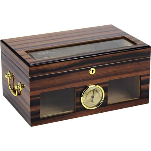 Cigars Storage Box Cedar Wood Humidor With Lock Humidifier Hygrometer Portable Glass Cover Cigarette Case Smoking Accessories
