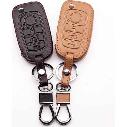 For Fiat leather key case remote key case classic black brown protect shell 4 buttons leather car remote key case starline a91