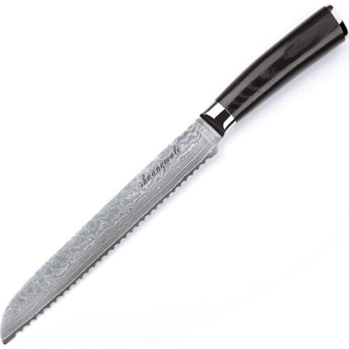 Kitchen Damascus Knives vg10 Japanese Damascus Steel Bread Knife Cake Slicing Bakery Tools Serrated Design Stainless Blade Knife