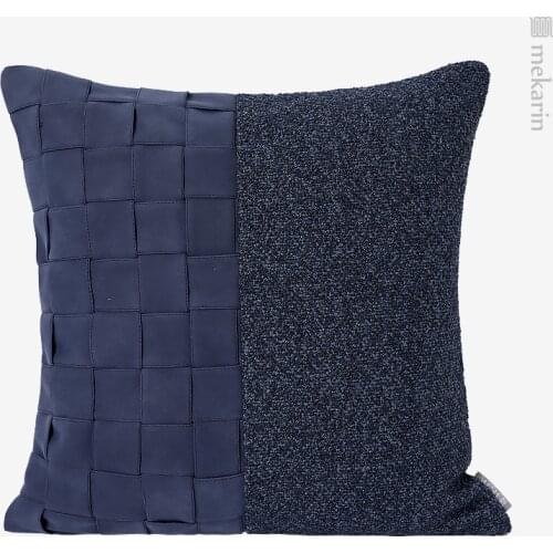 Square pillow hotel Nordic sofa pillow model room pillowcase blue woven lint cotton and linen stitching pillow custom pillow