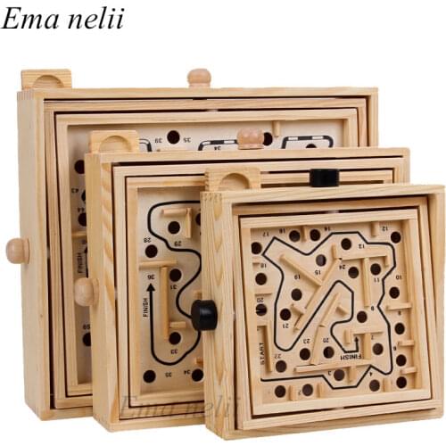 Wooden 3D Magnetic Ball Maze Puzzle Toy Wood Case Box Fun Brain Hand Game Challenge Balance Educational Toys for Children Adult