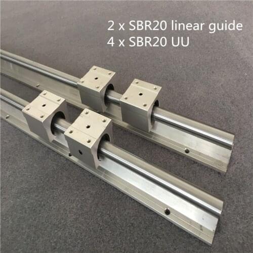SBR 20mm Linear Rail 2pcs SBR20 550 600 650 700 800 900 1000mm Fully Supported Slide Shaft Rod Guide with 4pcs SBR20UU Block