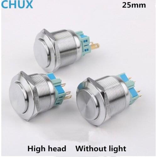 25mm Metal Push button Switch Self-locking Momentary High Head Without light 1NO 1NC 2NO 2NC Waterproof Switch