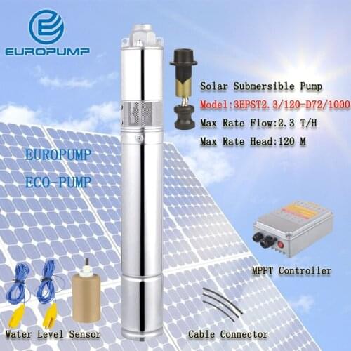 EUROPUMP MODEL(3EPST2.3/120-D72/1000) Stable running high efficiency solar farm irrigation water pump DC motor solar water pump