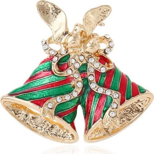 New fashion cartoon cute Christmas New Year crystal animal brooch wholesale Creative Christmas bell brooch wholesale