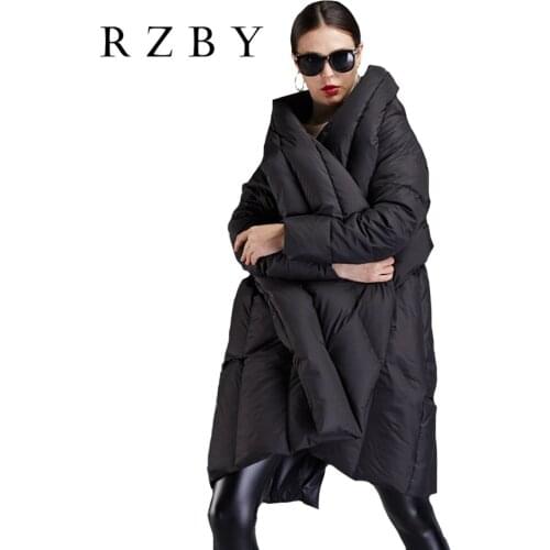 New Chic Womens Down Jackets Leisure Cape Style Loose Water-Resistant Warm Coats Black Lady Jackets Mujer Chaqueta RZBY003