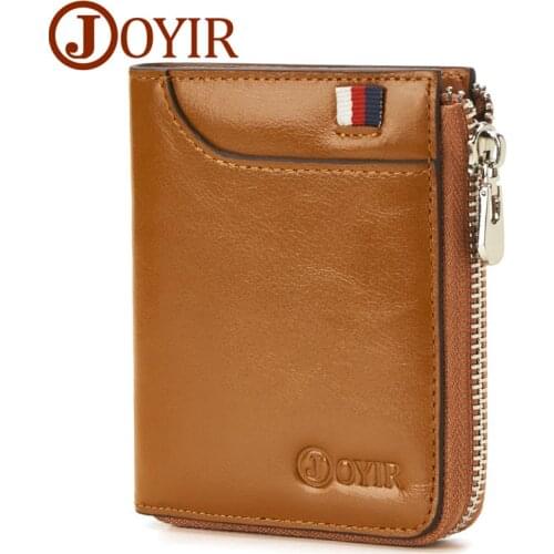 Joyir new genuine leather men business wallet man leisure vintage cowhide Clutch coin purse anti-theft brush short-length purse