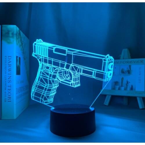 Weapon Handgun Child Night Light Led Color Changing Usb Battery Powered Usb Lamp Gun for Game Room Decor Unique Gift for Gamers