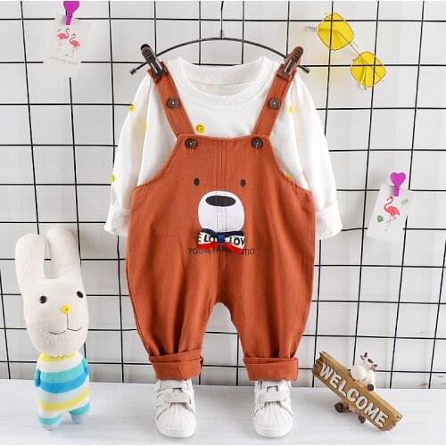 Autumn Fashion Baby Boys Girls Clothes Children Candy Colors Shirt BEAR bib Pants overalls Sets Kids Toddler Cotton Tracksuits