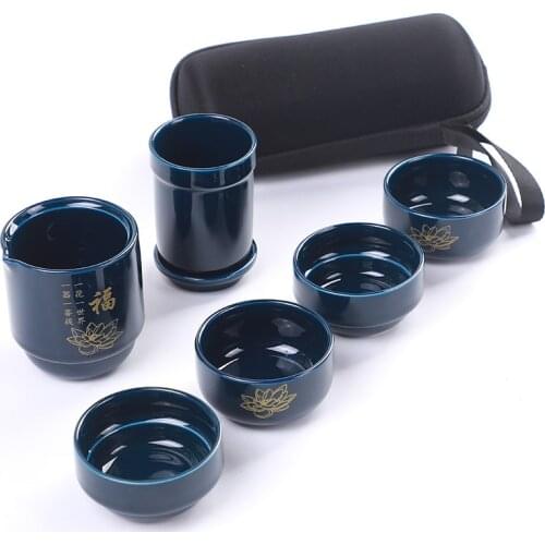 Portable one pot four cups simple teapot teacup ceramic travel small pot tea kung fu tea set Free shipping