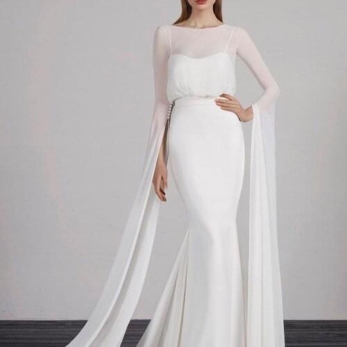 Luxurious Wedding Dresses Jewel Long Sleeve Lace Chiffon Bridal Gowns Custom Made Sweep Train Mermaid Wedding Dress