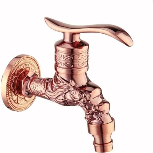 Rose Gold Carved Bibcock Brass Faucet Decorative Outdoor Garden Taps for Washing Machine Luxury Toilet Mop Faucet