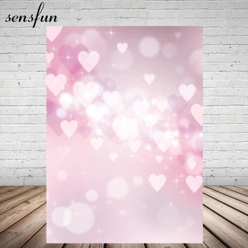 Sensfun Pink Theme Valentines Day Backdrop Bokeh Heart Romantic Photography Backgrounds For Photo Studio Customized 5x7ft Vinyl