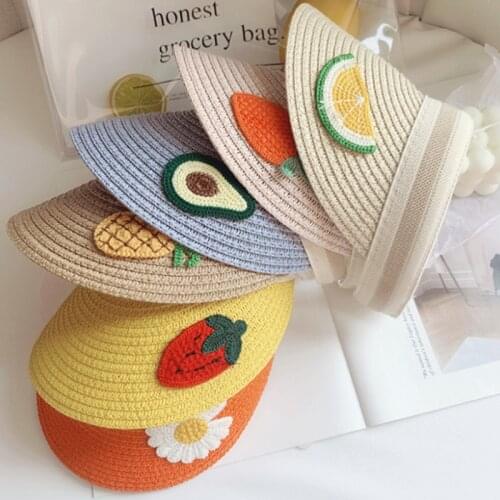 Empty straw hat parent-child childrens cartoon sunscreen UV female summer hair band fruit patch to cover the sun hat