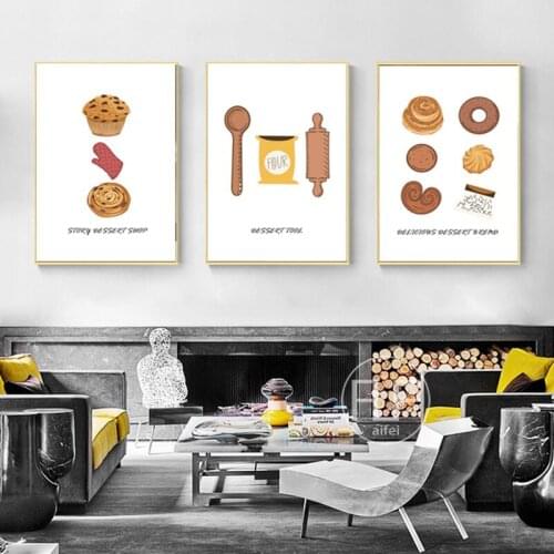 Nordic Decor Poster Cartoon Cooking Tools Painting Modular Canvas Art Abstract Cookie Dessert Wall Pictures For Coffee Shop