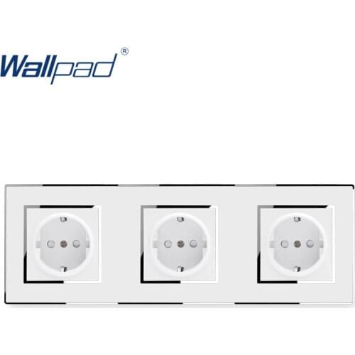 Triple 2 Pin Power Socket Wallpad Luxury Wall Electric Outlet Mirror Acrylic Panel EU German Standard 16A AC 110~250V Schuko