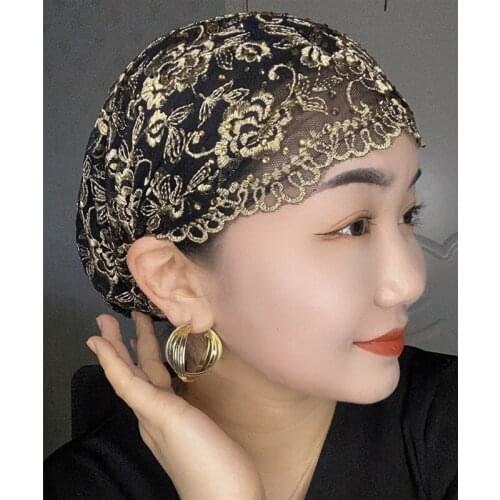 Summer Embroidery Womens Turban Cap Diamonds Hijab Bonnet Muslim Headscarf Turbans Female Head Wraps Cancer Headwear Chemo Hat