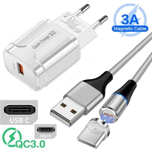 9V Fast Charger Adapter USB Magnetic Type C Micro Charging Cable For Samsung Galaxy A52 S21 A7 Xiaomi 11 POCO M3 Huawei Honor 9A