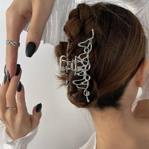 Novelty Irregular Liquid Hairpins for Female 2021 Trendy Punk Style Silver Hair Paper clip Claws Barrettes Hair Accessories