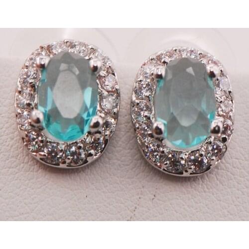 Simulated Aquamarine Woman 925 Sterling Silver Crystal Earrings TE480