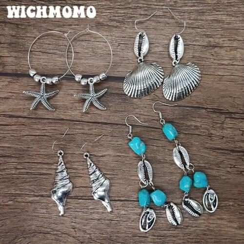 WICHMOMO Retro Bohemia Zinc Alloy Conch Callop Earrings Womens Accessories Gifts EST010