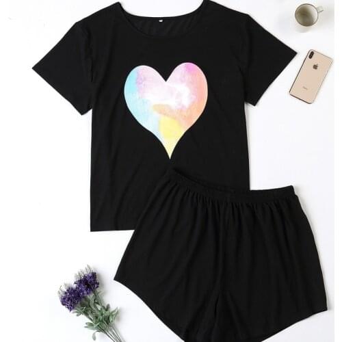 4XL Plus Size Women Summer Nice Pajama Sets Heart-shaped Printing Short Sleeve Pajamas Soft Pijamas Sleepwear Autumn Homewear