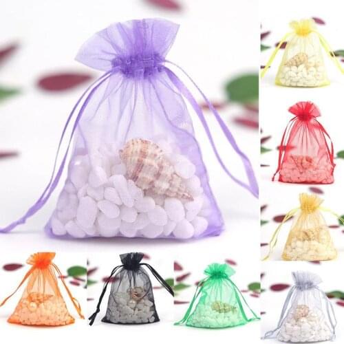 1pc 7*9cm Color Yarn Bag Beam Opening Gift Bag Organza Mesh Bag Wedding Candy Bag Pearl Yarn Storage Bag