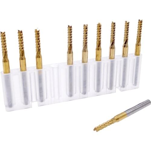 10pcs 0.6-3.175mm Carbide PCB Corn Milling Cutter Set Shank Machine Engraving Bit End Mill Milling Cutter For Metal