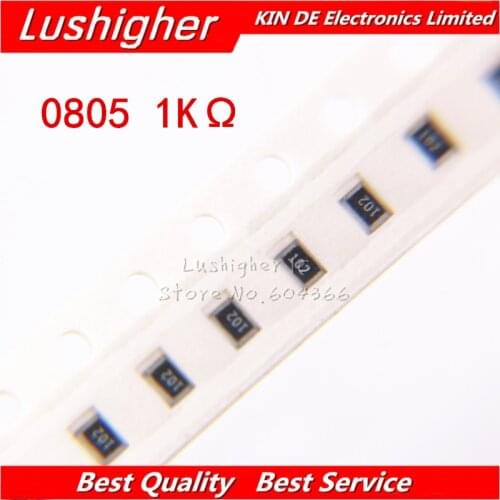 100PCS 0805 SMD Resistor 5% 1000ohm 102 1001 1K Ohm 1Kohm
