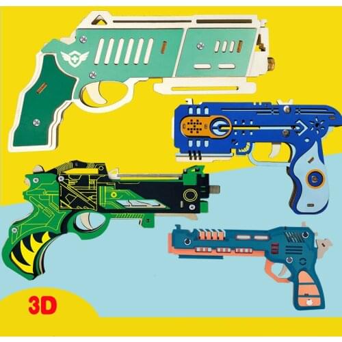 3D Assembly Wooden Gun kit with Rubber Band Launch Puzzle Educational Toy A613