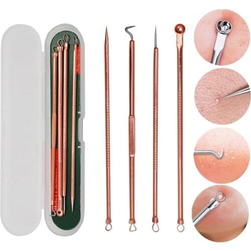 4pcs Blackhead Acne Remover Tool Kit Stainless Steel Whitehead Pimple Spot Comedone Acne Extractor Face Massager Tool