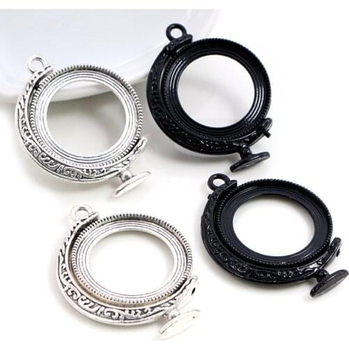 5pcs 25mm Inner Size Rotation Double Side Black Silver Colors Cameo Cabochon Base Setting Charms New Fashion Pendant