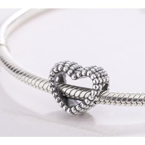 925 Sterling Silver Bangle Hollow Heart-Shaped Zirconia Beaded Pendant Charm Bracelet DIY Jewelry Making For Pandora