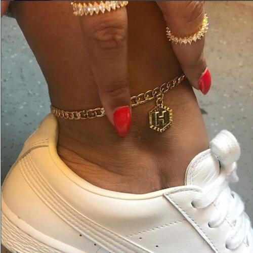 A-Z Letter Anklets Hexagon Shaped Initial Ankle Bracelet Stainless Steel Feet Jewelry Gold Color Leg Chain Women Gifts 2021