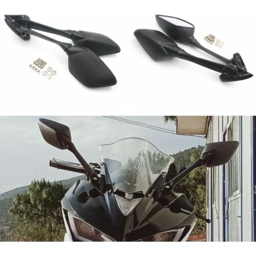 2x Street Motorcycle Side Mirror Carbon Fiber Rearview Mirrors with Mounting Hardware Kit for YAMAHA R3 R25 2015 2016 2017 2018