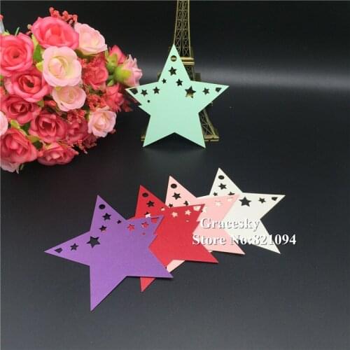 60Ppcs free shipping Pearl Paper Laser Cut Star design Wish Card Price Hang Tag Name Card Wedding Favors Party Decoration