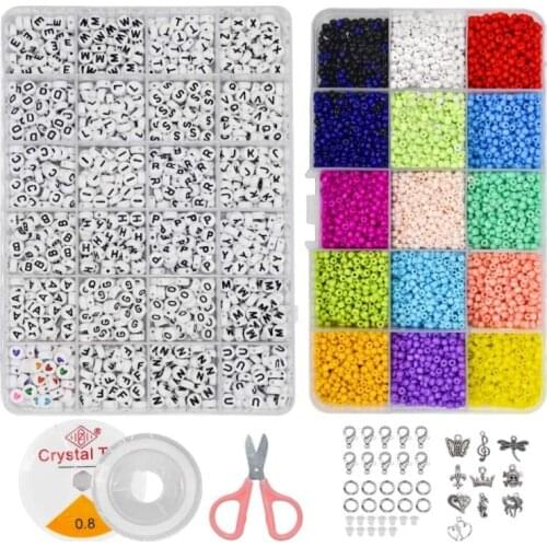 DIY Handmade Beads 2 Sets of Glass Rice Beads Letter Beads Combination Jewelry Bracelet Necklace Beaded Material Gifts for Girls