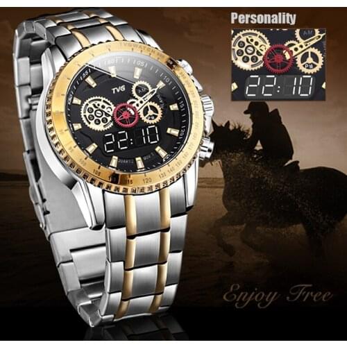 TVG Luxury Men Watches Men Sports Watches Stainless Steel Belt Calendar Week Multi-Function Dual Time Zone Watches Men Watches