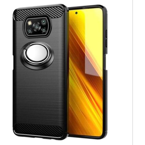 For Xiaomi MI Poco X3 NFC Case Luxury Brushed Carbon Fiber Phone Case For Xiaomi MI Poco X3 NFC Magnetic Ring Holder Cover Case